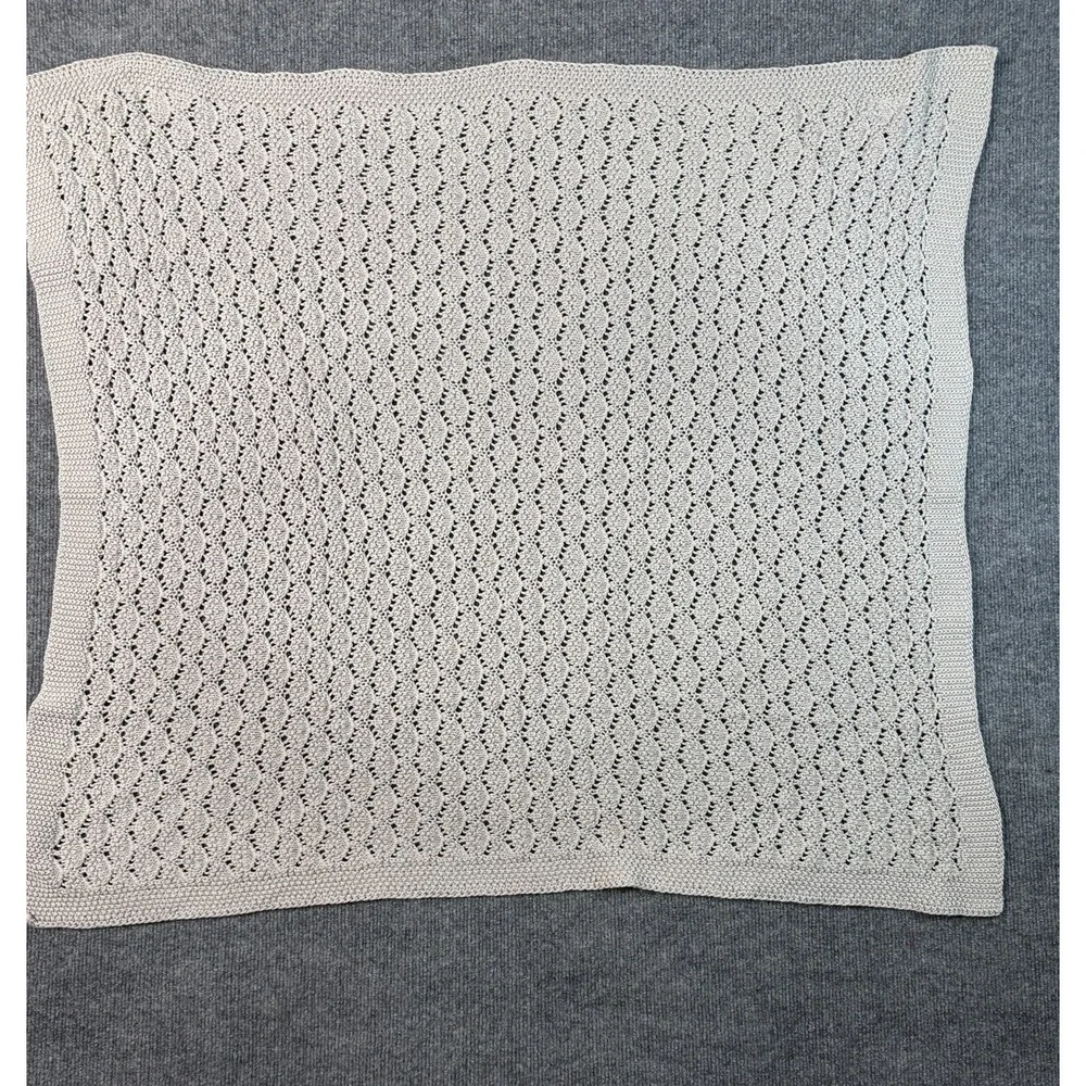 Alimore 100% Cotton Knitted Baby Blanket Taupe‎ Lace Knit 32x36 Soft Throw